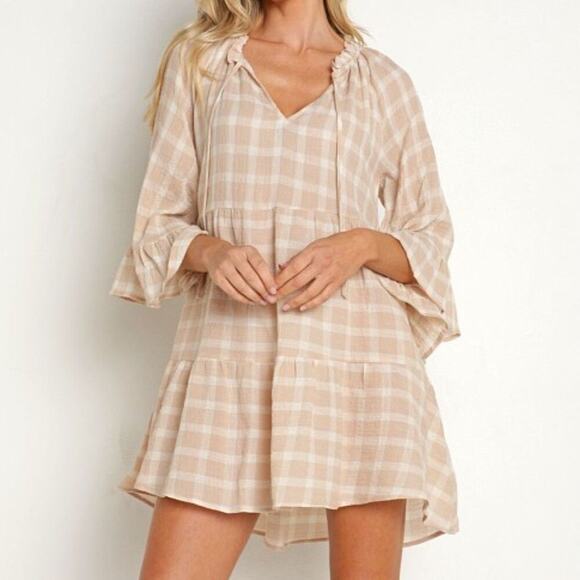 Show Me Your Mumu Viola Mini Dress Cream Plaid Size Small NWT - Picture 2 of 11